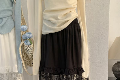 Maxi A-Line Skirt with Ruffle Trim and Lace Panel