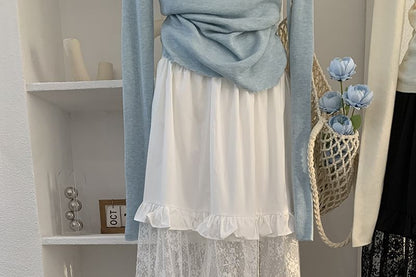 Maxi A-Line Skirt with Ruffle Trim and Lace Panel