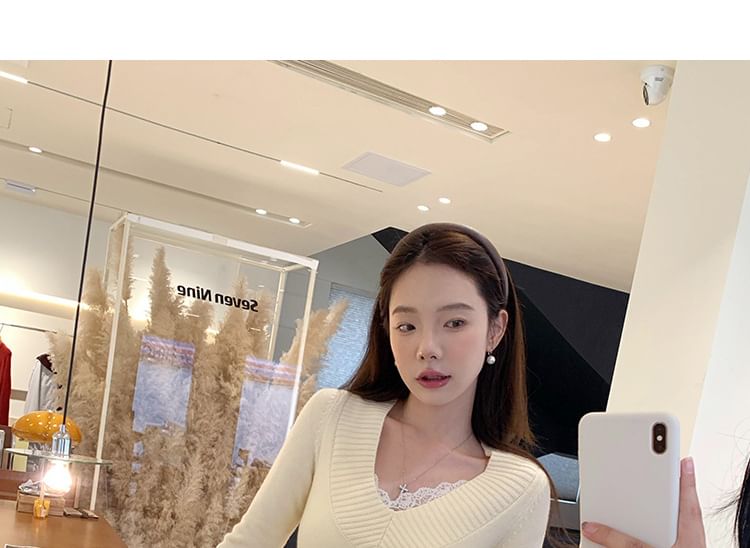 V-Neck Lace Trim Sweater