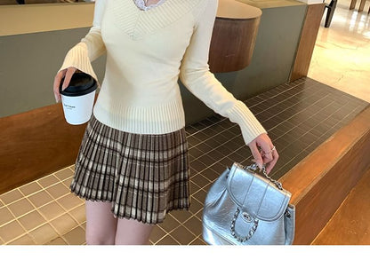 V-Neck Lace Trim Sweater