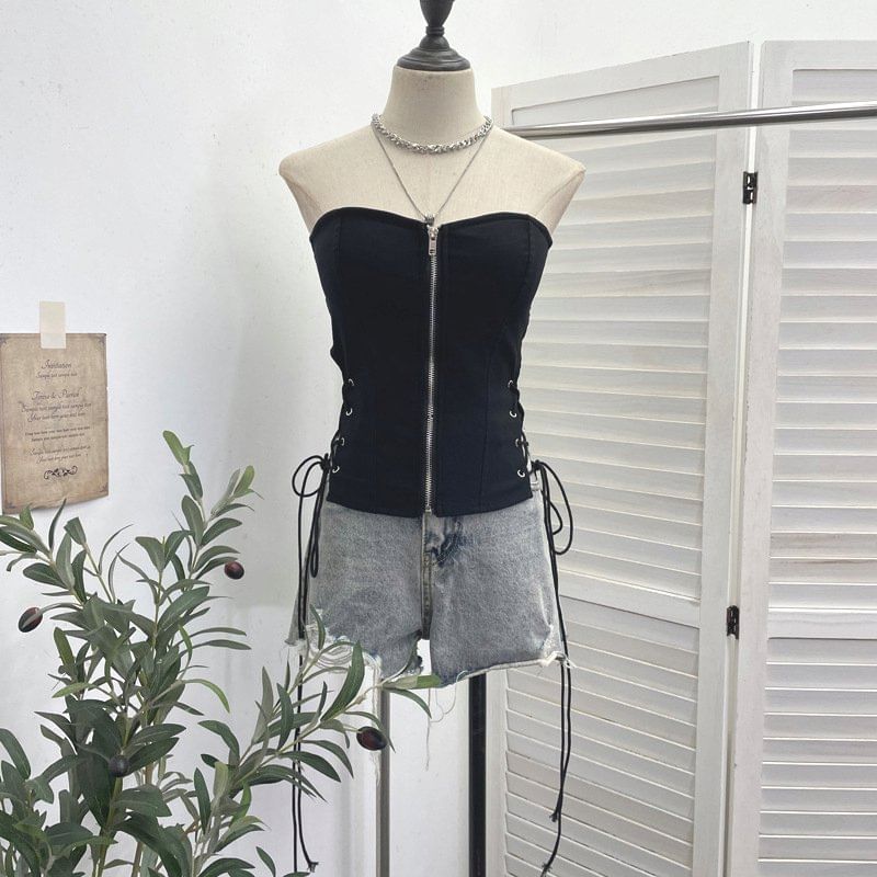 Strapless Zip Tube Top