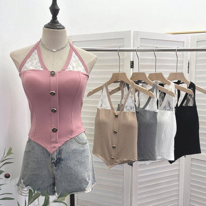 Halter Neck Lace Insert Camisole Top
