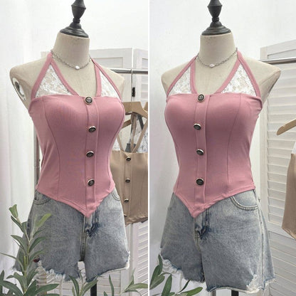 Halter Neck Lace Insert Camisole Top