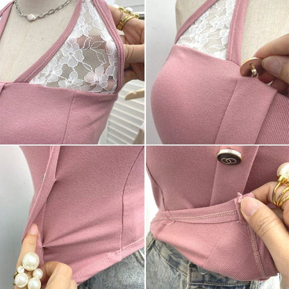 Halter Neck Lace Insert Camisole Top