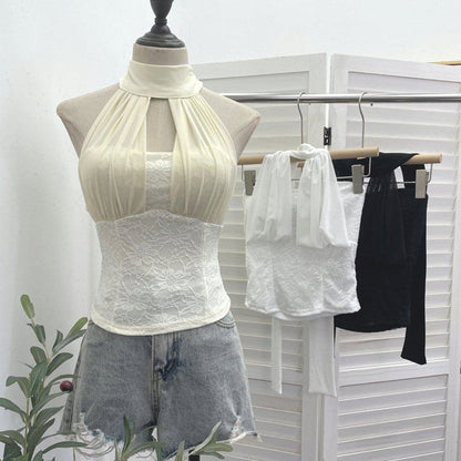 Halter Neck Lace Crop Top