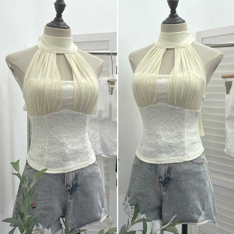 Halter Neck Lace Crop Top