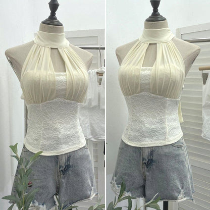 Halter Neck Lace Crop Top