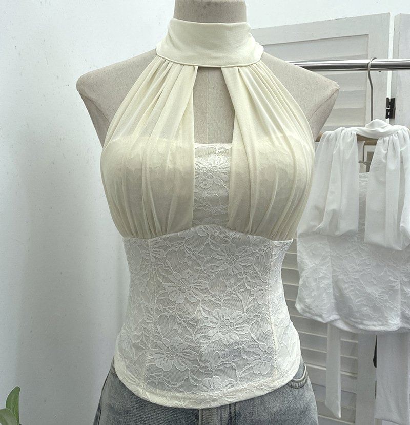 Halter Neck Lace Crop Top