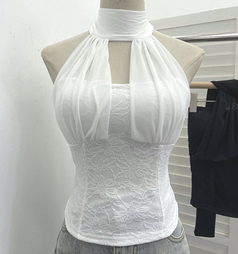 Halter Neck Lace Crop Top