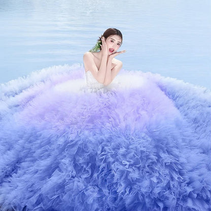 Strapless Sweetheart Neckline Gradient Ruffle Mesh Ball Gown