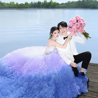 Strapless Sweetheart Neckline Gradient Ruffle Mesh Ball Gown