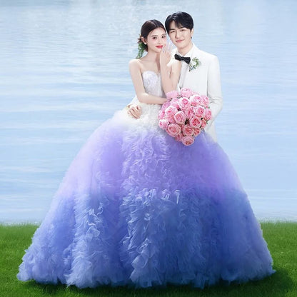 Strapless Sweetheart Neckline Gradient Ruffle Mesh Ball Gown