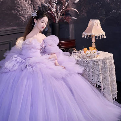 Off-Shoulder Flower Accent Ruffle Tiered Ball Gown