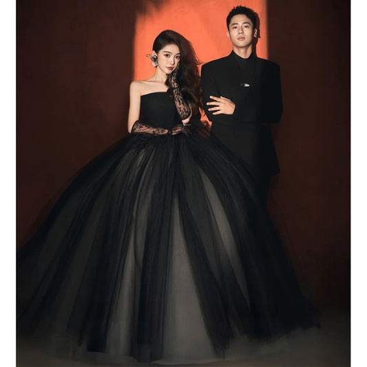 Strapless Mesh Panel Ball Gown