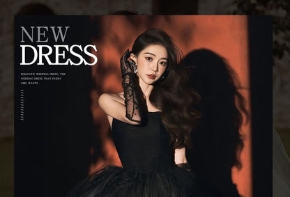 Strapless Mesh Panel Ball Gown