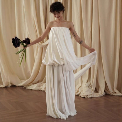 Strapless Plain Ruched Slit A-Line Wedding Gown