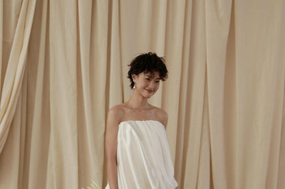 Strapless Plain Ruched Slit A-Line Wedding Gown