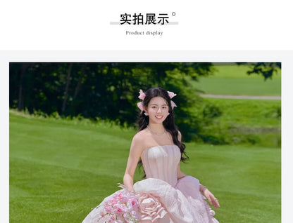 Strapless Plain Flower Accent Ball Gown