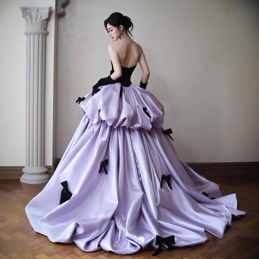 Strapless Sweetheart Neckline Two Tone Bow Accent Ball Gown