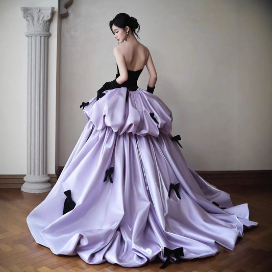 Strapless Sweetheart Neckline Two Tone Bow Accent Ball Gown