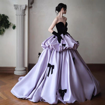 Strapless Sweetheart Neckline Two Tone Bow Accent Ball Gown