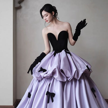 Strapless Sweetheart Neckline Two Tone Bow Accent Ball Gown