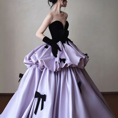 Strapless Sweetheart Neckline Two Tone Bow Accent Ball Gown