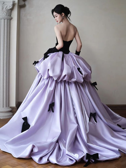 Strapless Sweetheart Neckline Two Tone Bow Accent Ball Gown