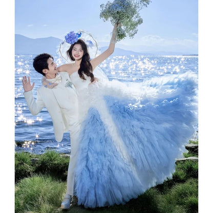 Strapless Gradient Ruffle Ball Gown