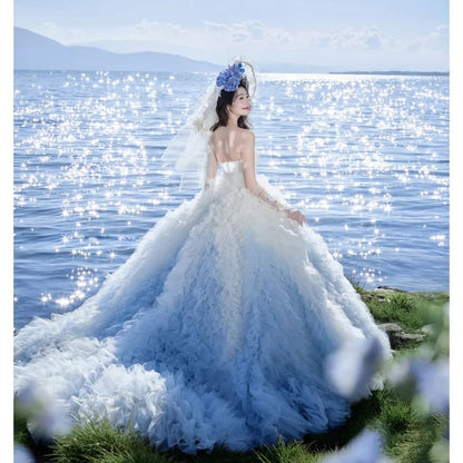 Strapless Gradient Ruffle Ball Gown