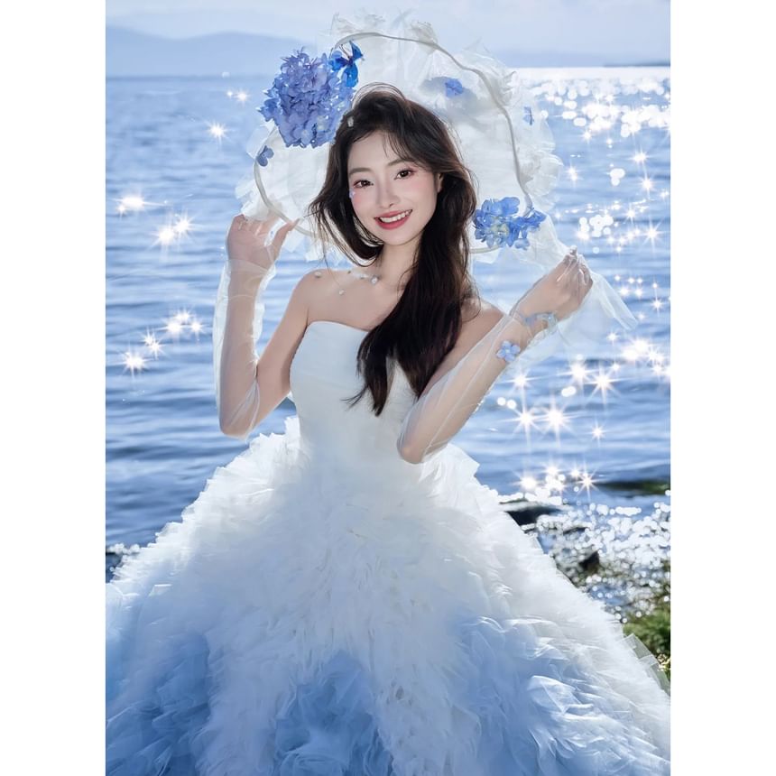 Strapless Gradient Ruffle Ball Gown