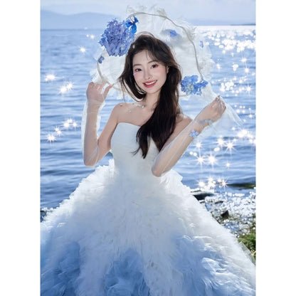 Strapless Gradient Ruffle Ball Gown