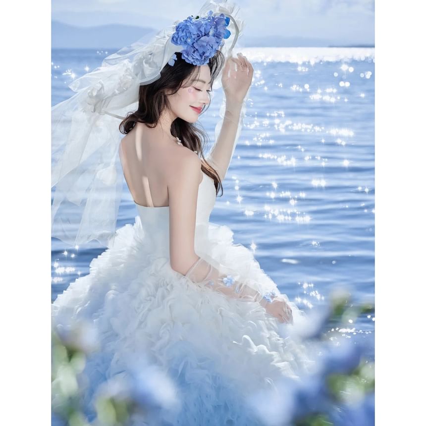 Strapless Gradient Ruffle Ball Gown