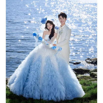 Strapless Gradient Ruffle Ball Gown