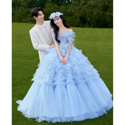 Strapless Ruffle Tiered Trained Ball Gown