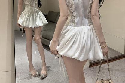 Sweetheart Lace Corset Top with High Waist Skort