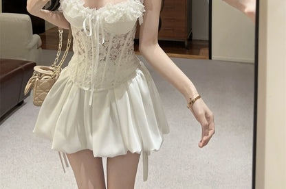 Sweetheart Lace Corset Top with High Waist Skort