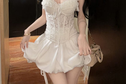 Sweetheart Lace Corset Top with High Waist Skort