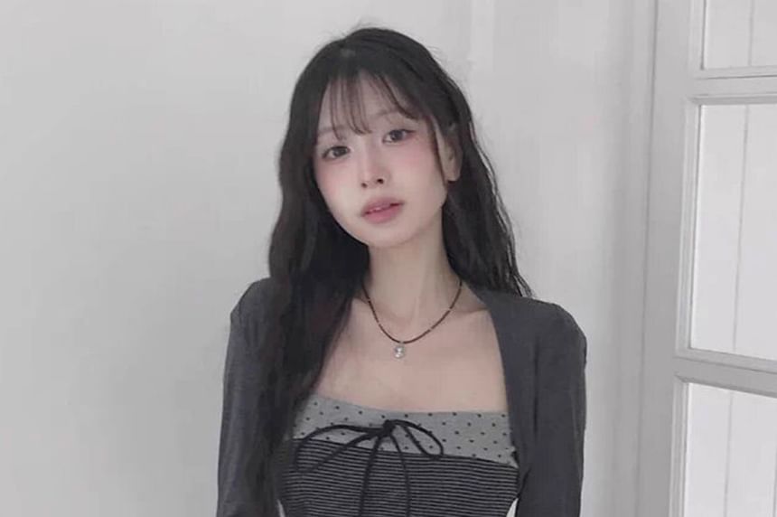 Polka Dot Square Neck Long-Sleeve Panel Tee