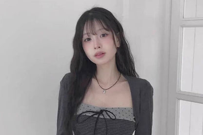 Polka Dot Square Neck Long-Sleeve Panel Tee