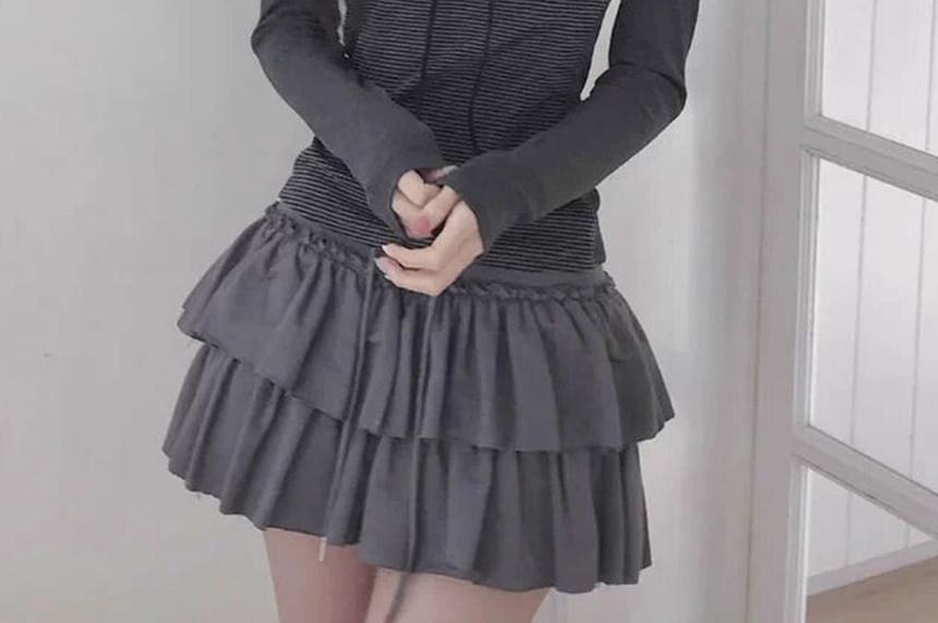 Polka Dot Square Neck Long-Sleeve Panel Tee