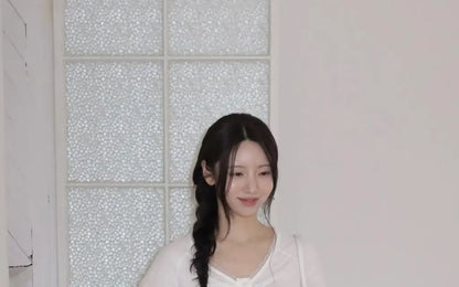 Frill Trim Ruched Button-Up Long-Sleeve Blouse