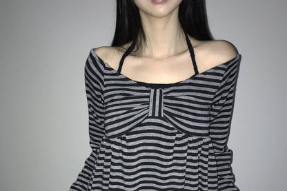 Off-Shoulder Striped Long-Sleeve Tee