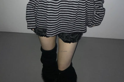 Off-Shoulder Striped Long-Sleeve Tee