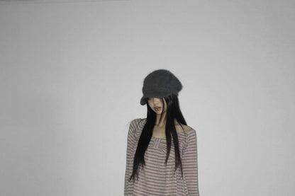 Off-Shoulder Striped Long-Sleeve Tee