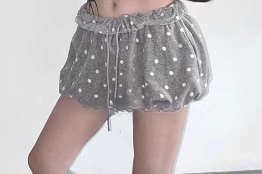 Micro Dot Frill Trim Square Neck Crop Tee