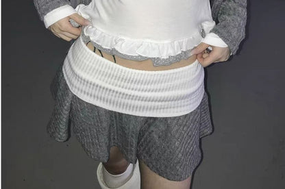 Micro Dot Frill Trim Square Neck Crop Tee