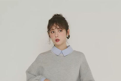 Ruffled Hem Collared Oversized Sweatshirt