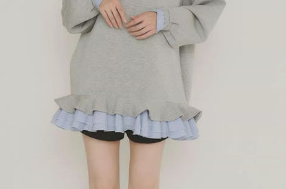 Ruffled Hem Collared Oversized Sweatshirt