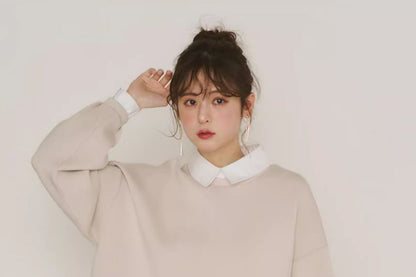 Ruffled Hem Collared Oversized Sweatshirt